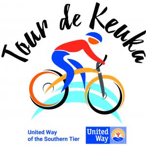 Logo showing a drawing of a bicyclist with the words Tour de Keuka over top of the cyclist and the United Way of the Southern Tier logo underneath 